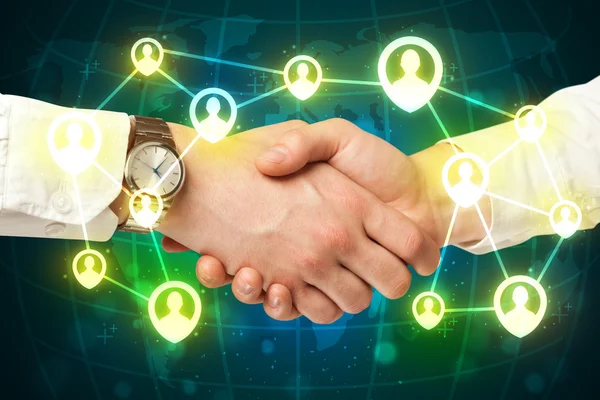Рукостискання бізнес-партнера, соціальна мережа — стокове фото