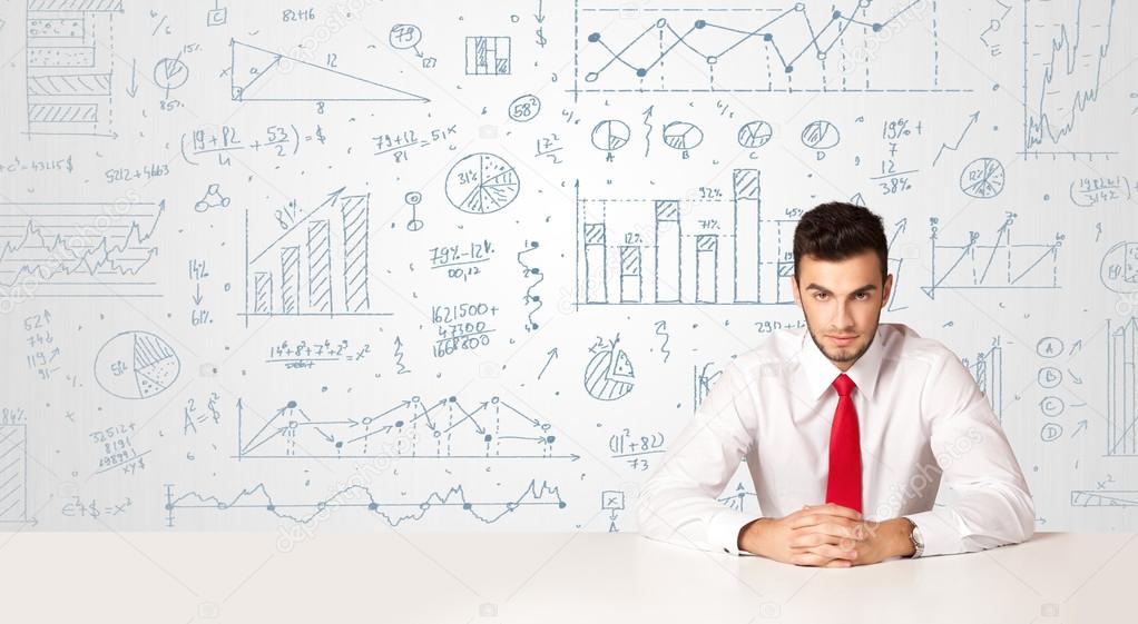 Businessman with diagram background