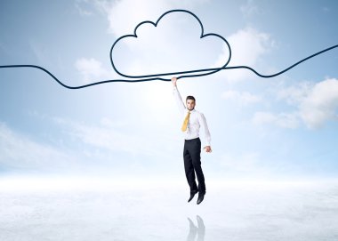 Başarı bulut rop üzerinde asılı işadamı