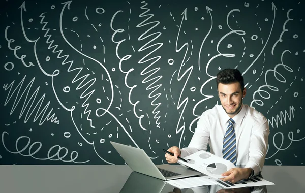 Businessman with curly lines and arrows — Stock Photo, Image
