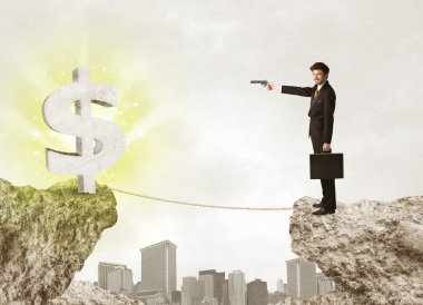 Bir dolar işareti ile rock dağda işadamı