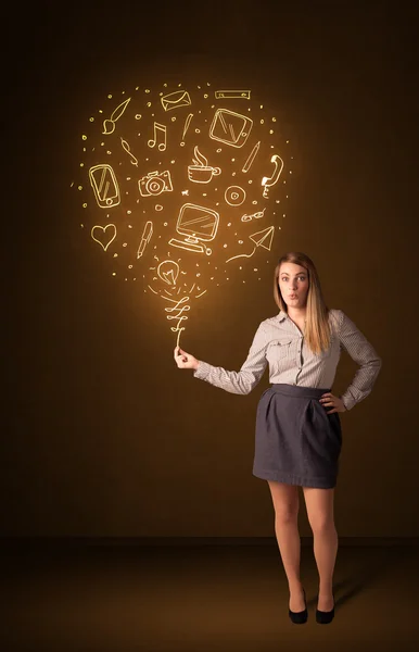 Businesswoman with a social media balloon — Stock Photo, Image