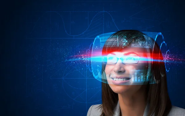 Future woman with high tech smart glasses — Stock Photo, Image