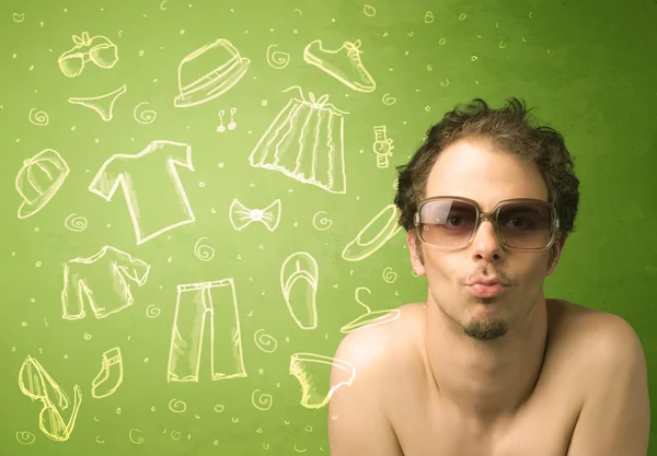 Gelukkig jongeman met bril en casual kleding pictogrammen — Stockfoto