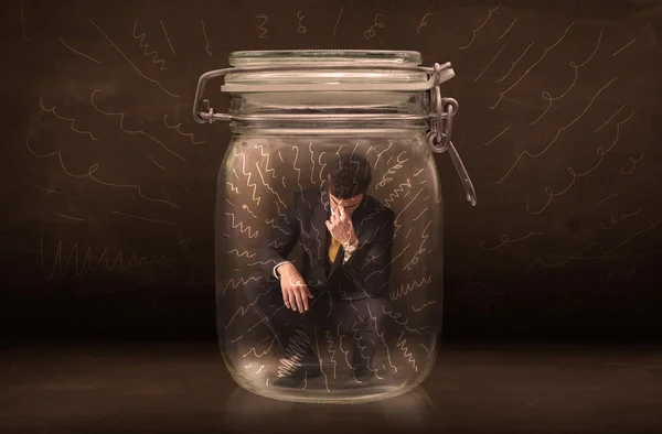 Businessman inside a jar with powerful hand drawn lines concept — Stock Photo, Image