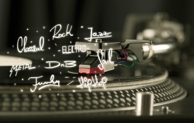 Vinil ve müzik türleri yazan turntable