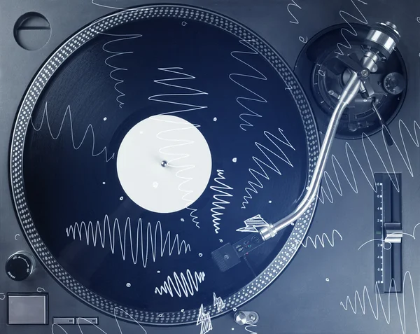 Turntable playing music with hand drawn cross lines — Stock Photo, Image