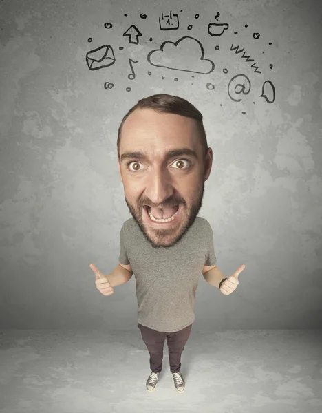 Big head person with social media marks — Stock Photo, Image