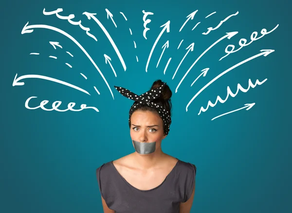 Young woman with glued mouth — Stock Photo, Image