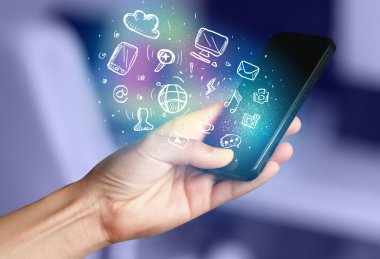 El smartphone Medya simgeler ile tutarak 