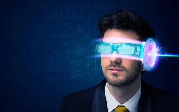 Man from future with high tech smartphone glasses — Stock Photo, Image