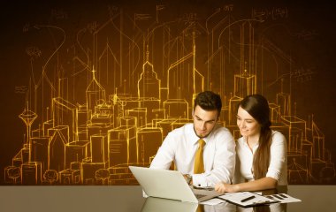 Binalar ve numaraları ile iş Çift