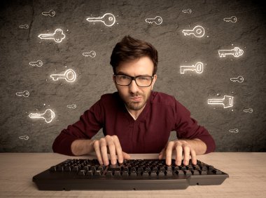 Hacker inek adam ile çizilmiş parola anahtar taşı