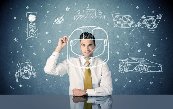 Student dreaming of  becoming racer concept — Stock Photo, Image