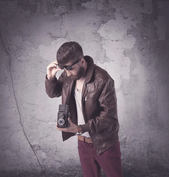 Handsome hipster in fashion clothing — Stock Photo, Image