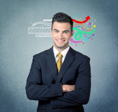 Mutlu yaratıcı iş adamı çizim ile