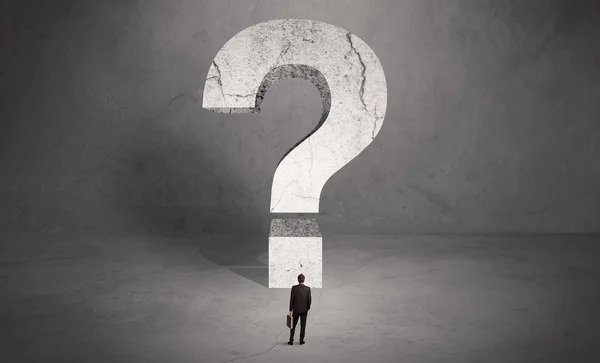 Confused businessman and big question mark — Stock Photo, Image