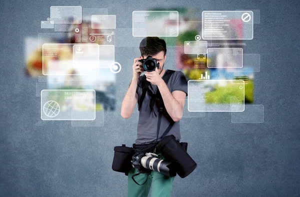 Handsome photographer with camera — Stock Photo, Image