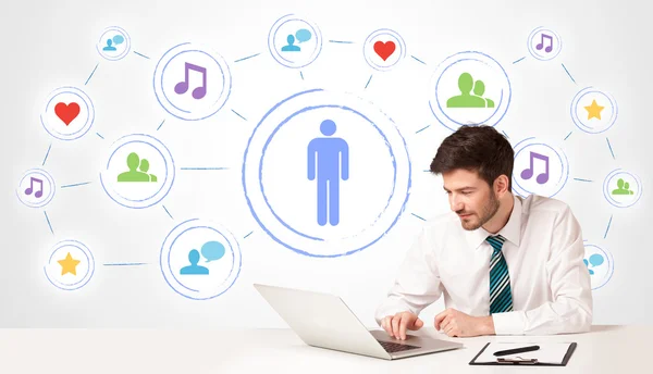 Business man with social media connection background — Stock Photo, Image