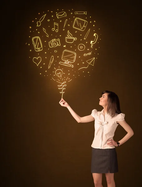 Businesswoman with a social media balloon — Stock Photo, Image