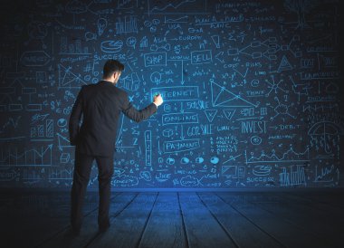Ekonomi projesi geçmişi olan iş adamı çizimi