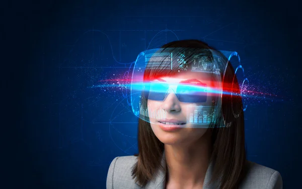 Future woman with high tech smart glasses — Stock Photo, Image