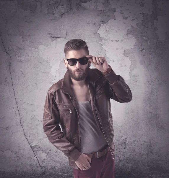 Handsome hipster in fashion clothing — Stock Photo, Image