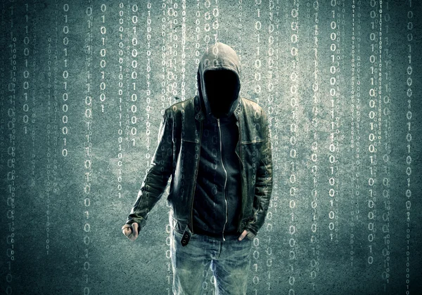 Angry mysterious hacker with numbers — Stock Photo, Image