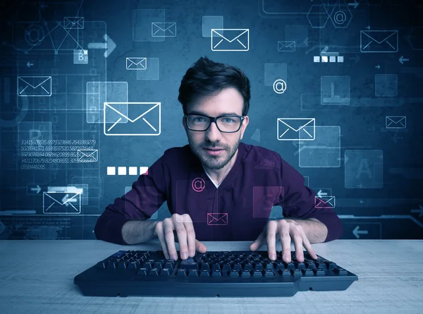 Intruder hacking email passcodes concept — Stock Photo, Image