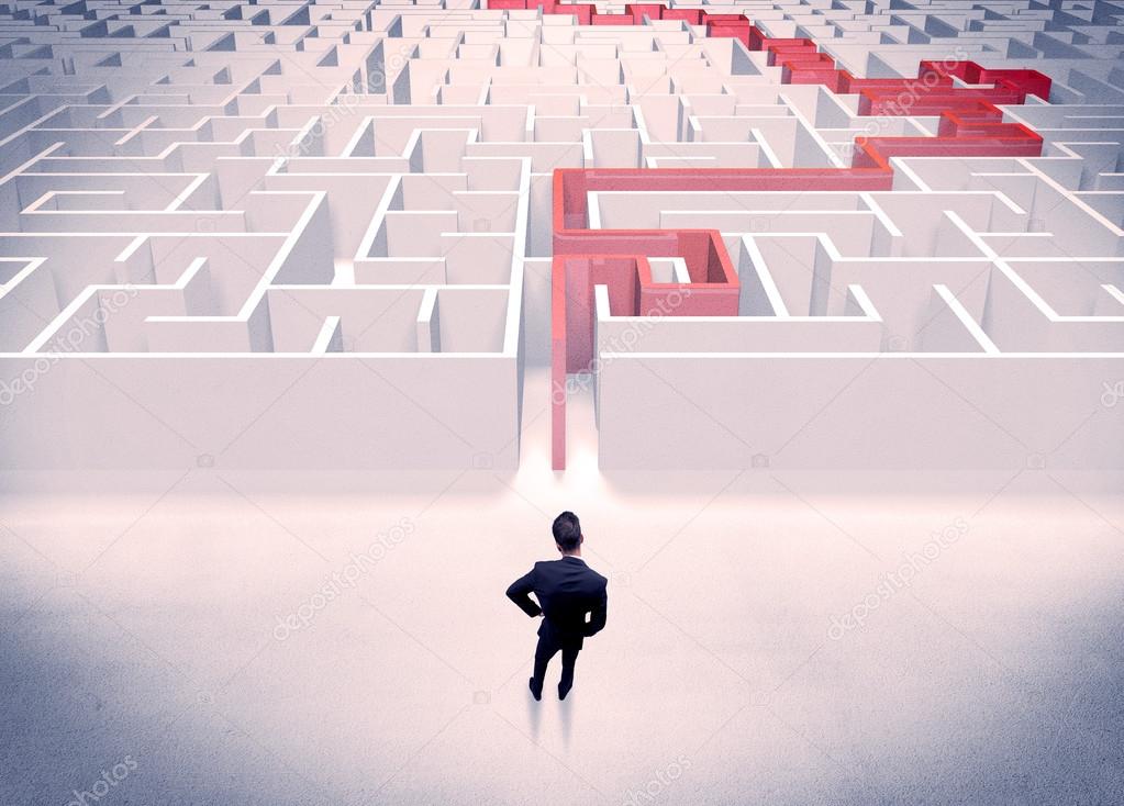 Maze solved for businessman concept