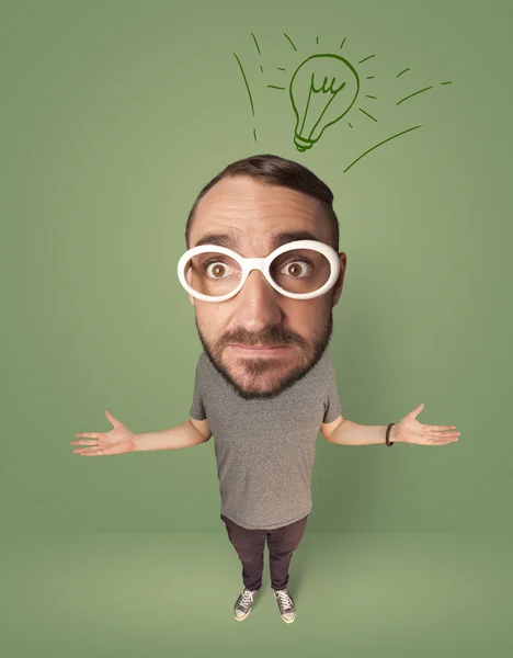 Big head person with idea bulb — Stock Photo, Image