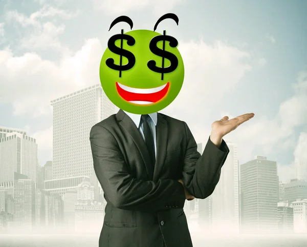 Mężczyzna ze znakiem dolara uśmiechnięta twarz — Zdjęcie stockowe