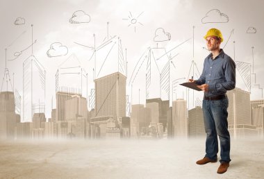 Şehir backgro ile inşaat sahasında planya işletme mühendisi