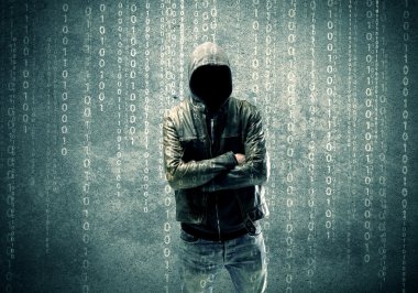 Sayıları olan öfkeli gizemli hacker.