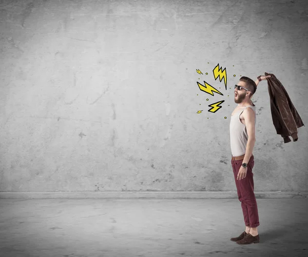 Funny hipster in fashion clothing shouting — Stock Photo, Image