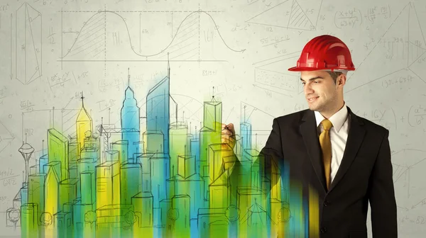 Business architect sketching a cityscape — Stock Photo, Image