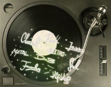 Vinil ve müzik türleri yazan turntable 