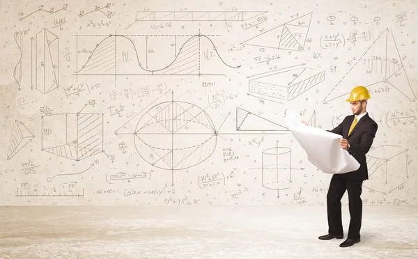Ingénieur beau calcul avec fond dessiné à la main — Photo