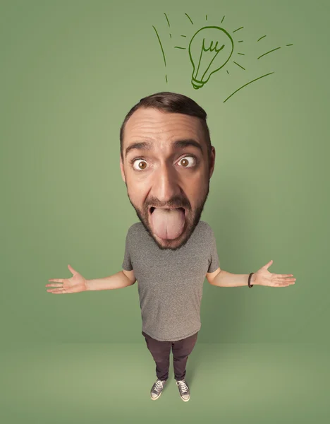 Big head person with idea bulb — Stock Photo, Image