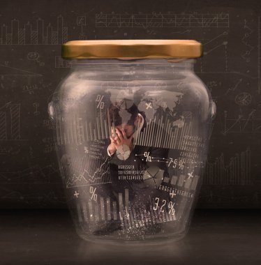 işadamı traped kavanoza grafik grafik sembolleri kavramı