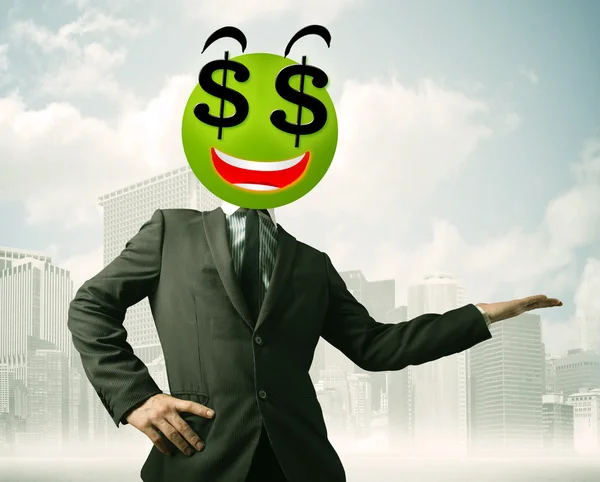 Man med dollartecken smiley ansikte — Stockfoto