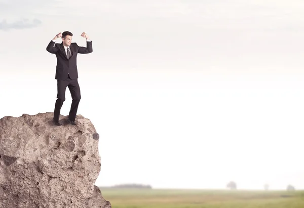 Happy salesman on cliff in the country — Stock Photo, Image