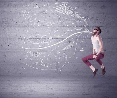 Çizgili komik bağıran hippi.