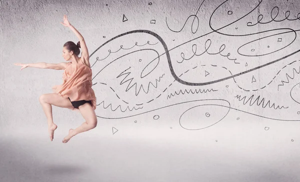 Bailarina de ballet realizando danza artística con líneas y flechas —  Fotos de Stock