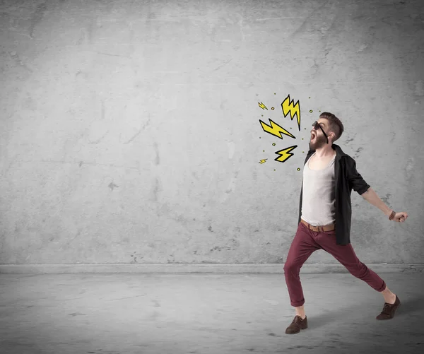 Funny hipster in fashion clothing shouting — Stock Photo, Image