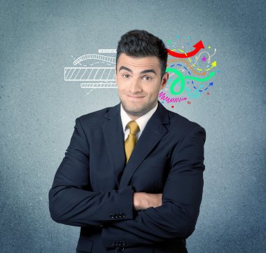 Mutlu yaratıcı iş adamı çizim ile