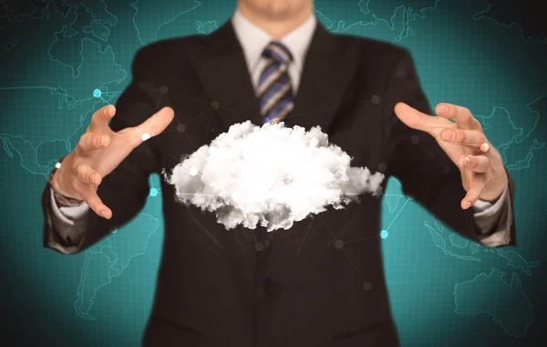 Sales person holding white cloud — Stock Photo, Image