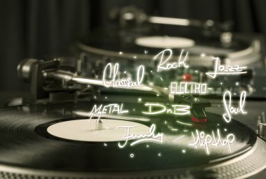 Vinil ve müzik türleri yazan turntable 