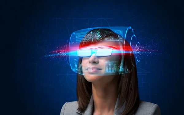 Future woman with high tech smart glasses — Stock Photo, Image