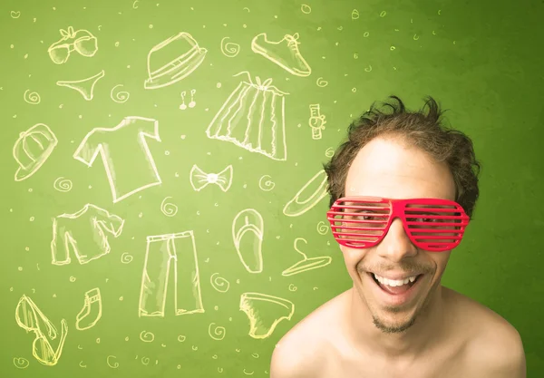Gelukkig jongeman met bril en casual kleding pictogrammen — Stockfoto
